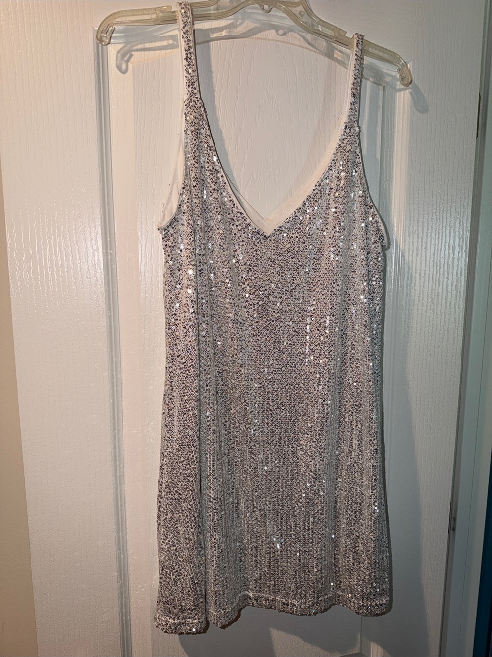 Amazon Silver Sequin V-Neck Slip Dress